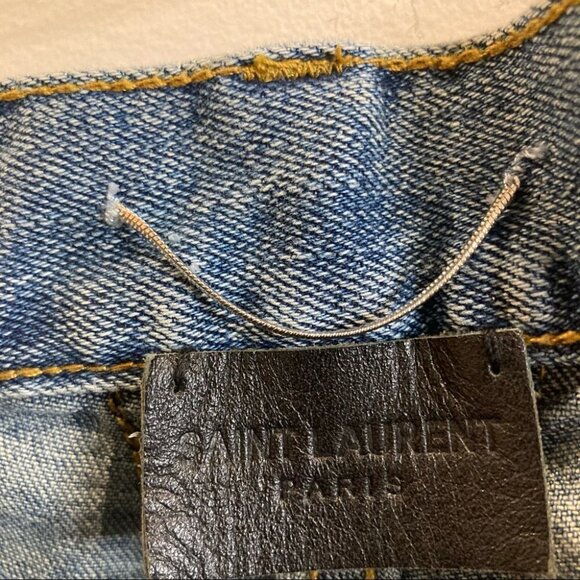 SAINT LAURENT PARIS Sz 32 Slim Leg Distressed Knees Made in Japan Mid-Wash Jeans - Picture 5 of 12